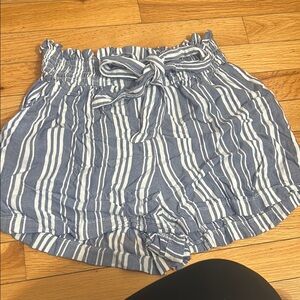 Hollister Blue and White Striped High Waist Shorts